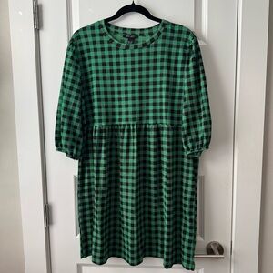 New Look Green Gingham Baby Doll Puff Sleeve Mini Dress